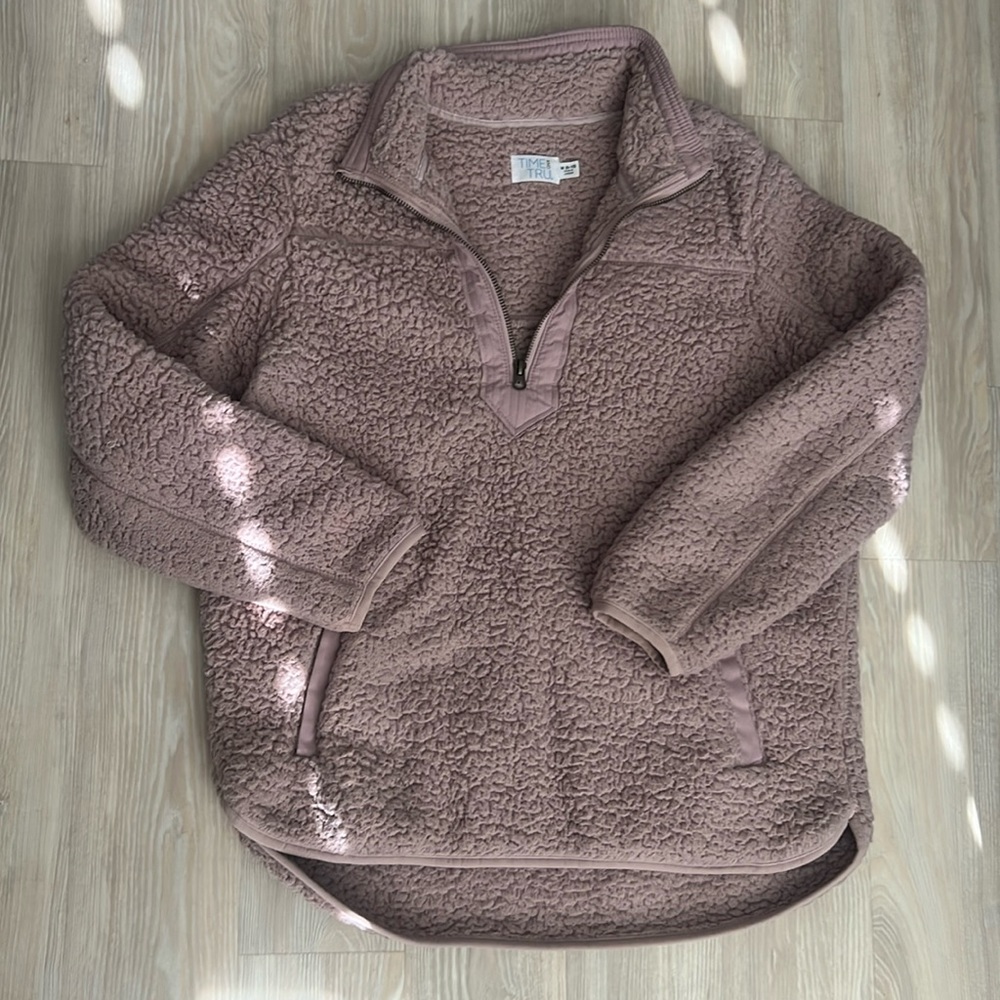Time and Tru women’s sherpa cozy pullover - rose pink, medium